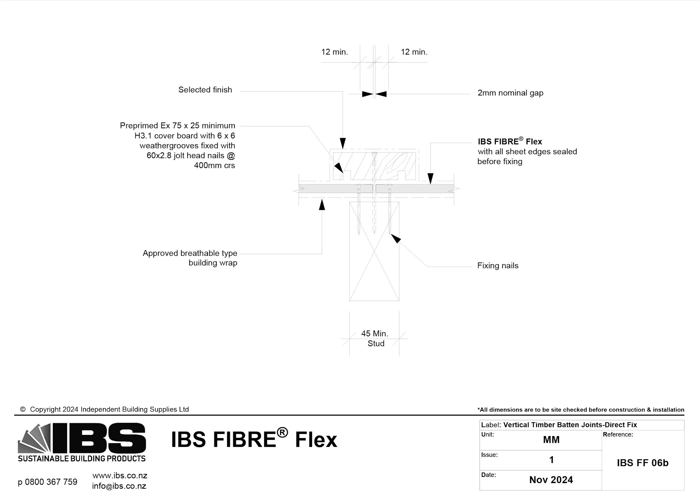 09 IBS FIBRE Flex Vertical Timber Batten Joints Direct Fix IBS FF 06b