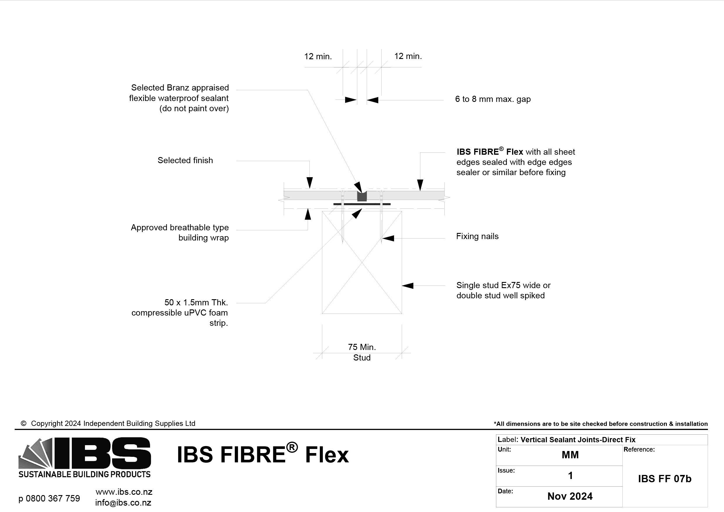 11 IBS FIBRE Flex Vertical Sealant Joints Direct Fix IBS FF 07b
