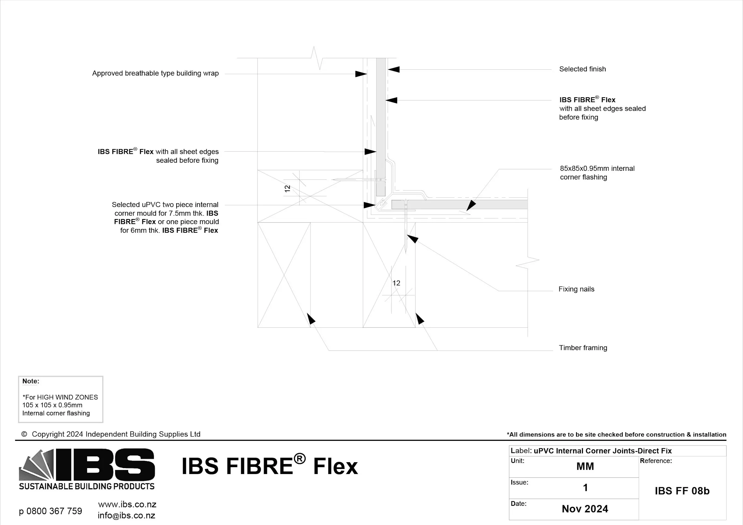 13 IBS FIBRE Flex u PVC Internal Corner Joints Direct Fix IBS FF 08b