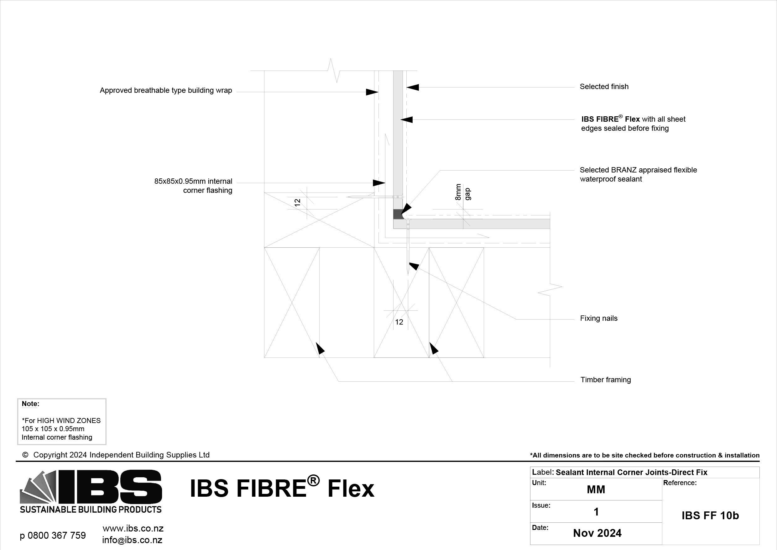 17 IBS FIBRE Flex Sealant Internal Corner Joints Direct Fix IBS FF 10b