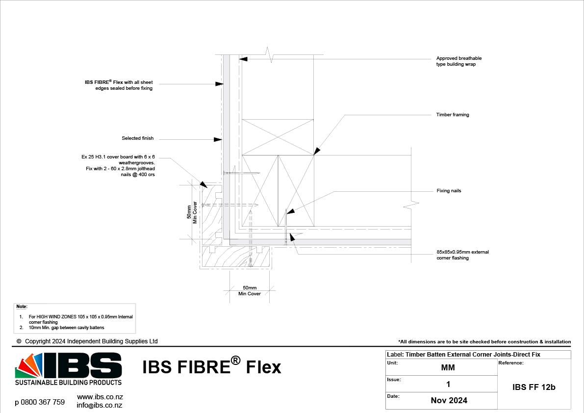 21 IBS FIBRE Flex Timber Batten External Corner Joints Direct Fix IBS FF 12b