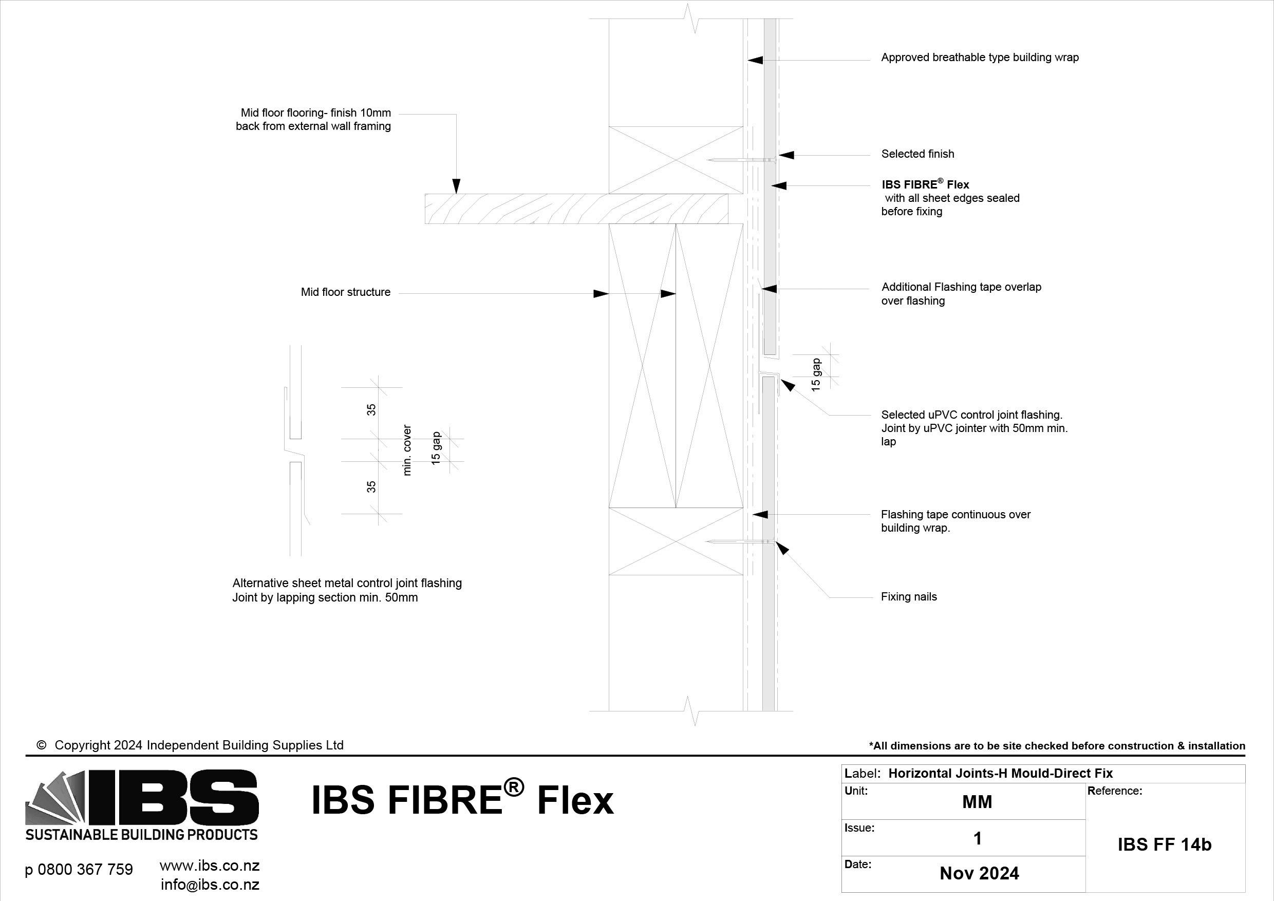 25 IBS FIBRE Flex Horizontal Joints H Mould Direct Fix IBS FF 14b