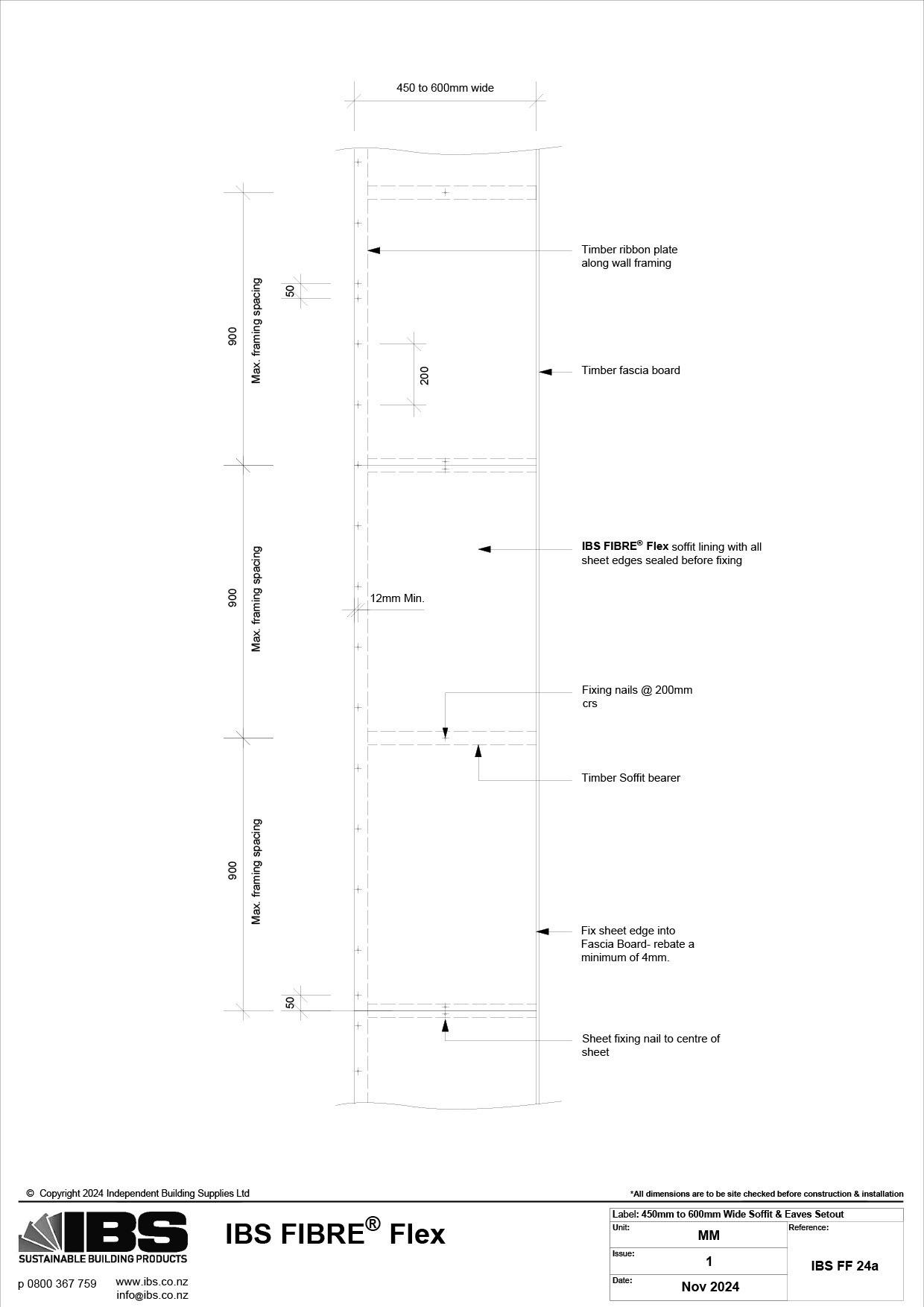 45 IBS FIBRE Flex 450mm to 600mm Wide Soffit Eaves Setout IBS FF 24a