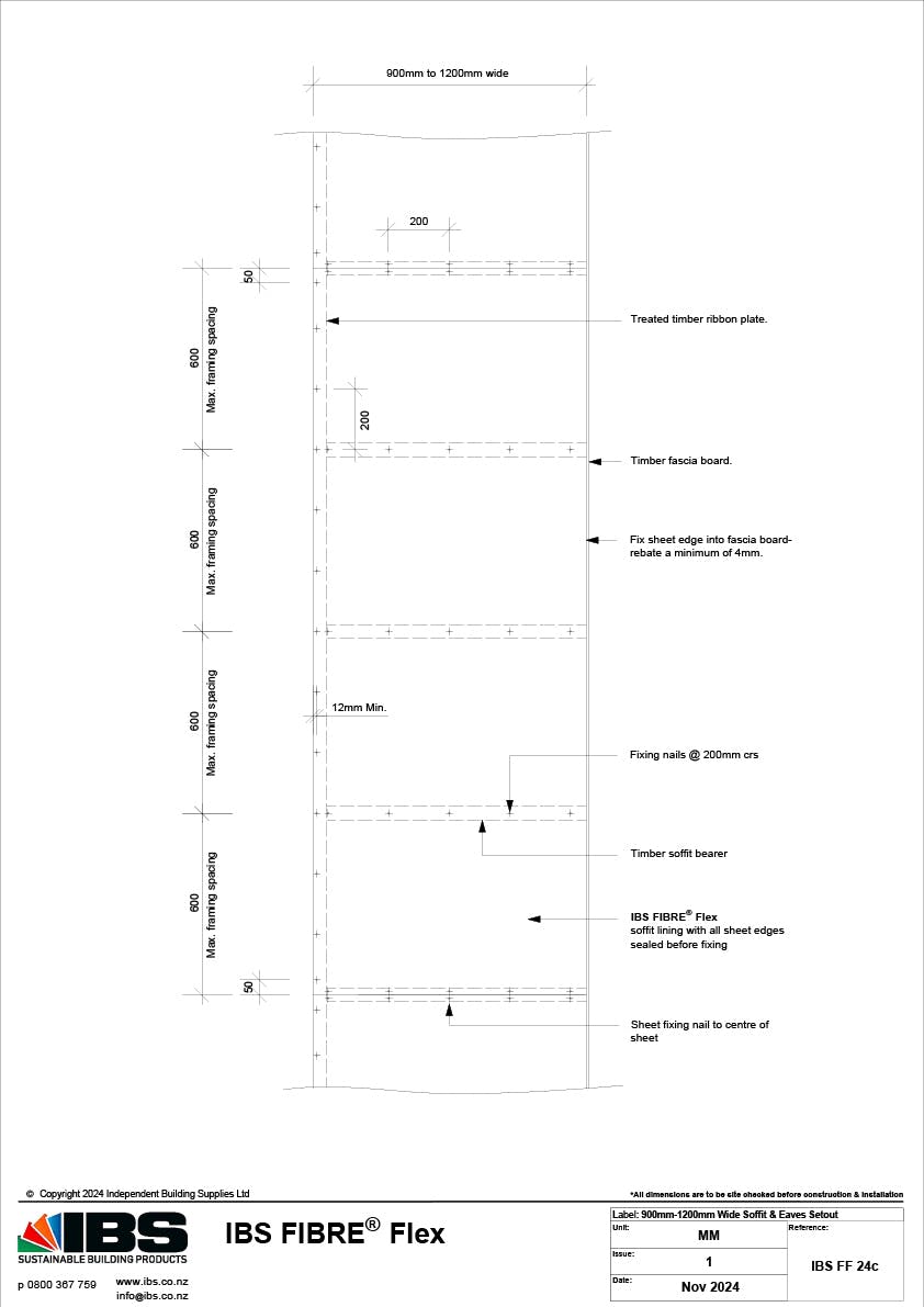 47 IBS FIBRE Flex 900mm to 1200mm Wide Soffit Eaves Setout IBS FF 24c